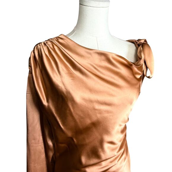 Cinq A Sept Thea Silk Cocktail Mini Dress 6 One Shoulder Neckline Puff Sleeve - Picture 11 of 13